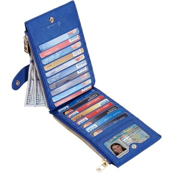 Women's Wallet RFID Blocking Bi fold Multi Card Wallet Zipper Pocket BLUE NEW - Picture 1 of 4